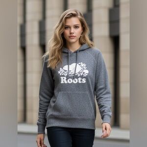 Roots Dark Gray Heather Hoodie with White Beaver Logo